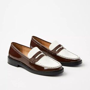LOFT White and Brown Leather Flats Moccasin Style